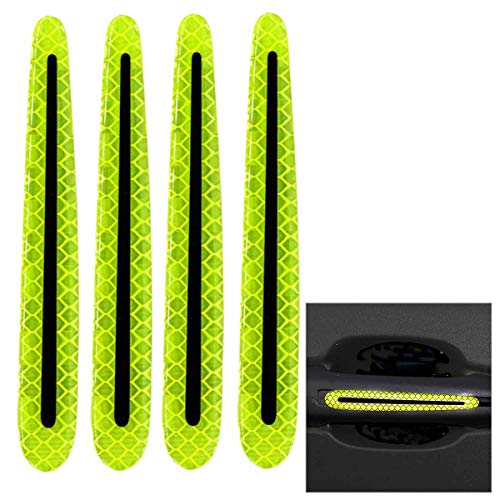Image of ZYTC 4pcs 3D Super Reflective Stickers Carbon Fiber Strips Car Side Door Edge Bumper Anti-Scratch Protection Guards Trim Stickers Universal (Door Handle Sticker Green)