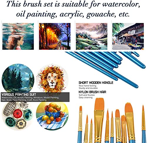 Image of Mix Paintbrush Set of 10, Artist Assorted Premium Brushes for Acrylic, Watercolor & Gouache Painting, Including Flat, Filbert, Liner, Round Brushes, Best for Beginner & Professionals