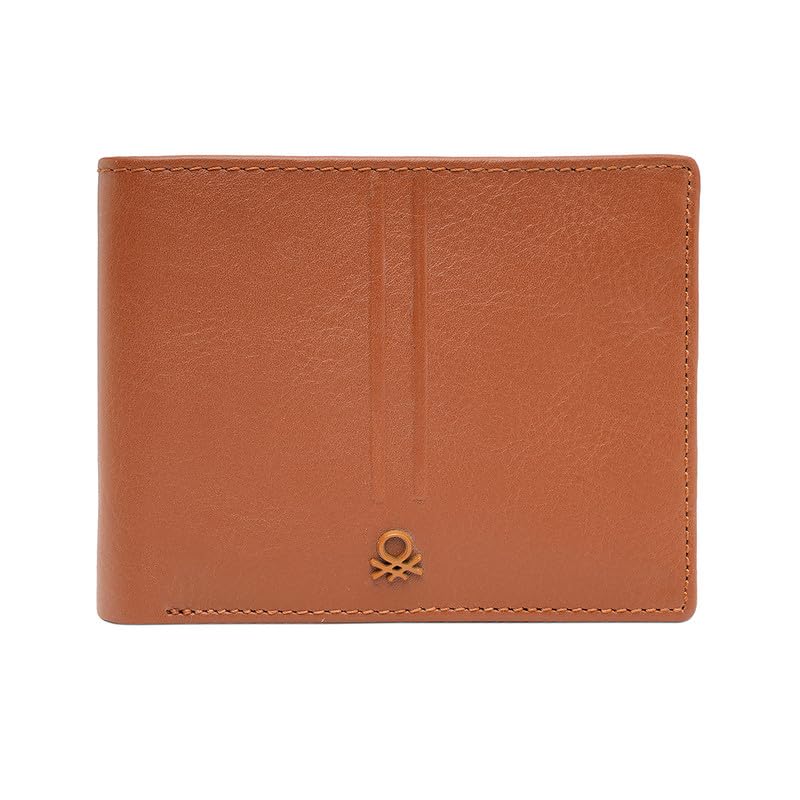 United Colors of Benetton Men’s Leather Global Coin Wallet Binn – Regular Dark Tan | Pebbled Texture,| 6 Card Slots | Bi-Fold Wallet | Ideal for Gifting | Stylish Purse for Men