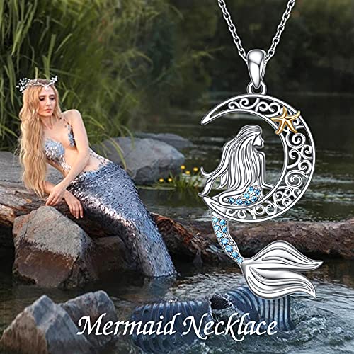 YAFEINI Mermaid Necklace Sterling Silver Mermaid Gift Crescent Moon Jewelry Gifts for Women3