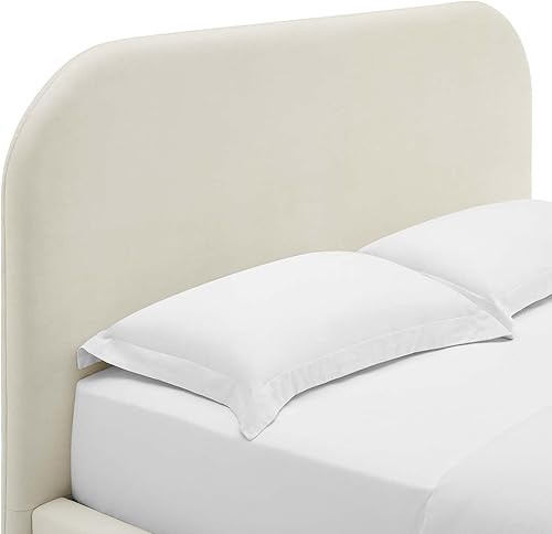 Miniatura 7 de Modway Keynote - Marco de cama moderno tamaño Queen con cabecera curva en forma de arco en Alabaster, tapizado en terciopelo de alto rendimiento,