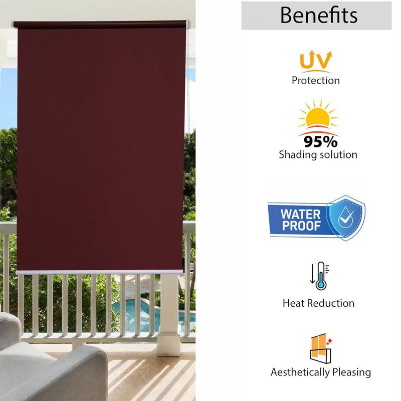 Image of Roller Blinds 300 GSM Polyester Fabric Waterproof & Sun Blockage Corded Roll Up and Down Blinds Curtains for Window, Door, Balcony (Wine Color 3 X 7 Feet, Pack of 1 Piece)