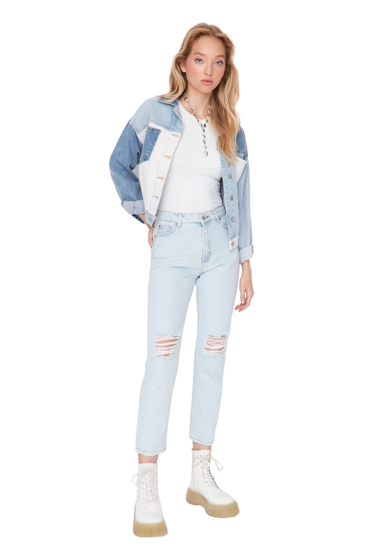 TRENDYOL Man High Waist Mom Jeans, Light Blue, 38