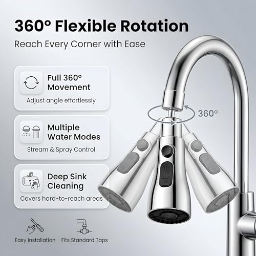 Image of Tap Extender for Kitchen Sink, Flexible Faucet Extension 360 Rotatable Water Tap Adapter, Anti-Splash Sink Tap Extension for Kitchen & Bathroom, Easy Install Faucet Extender for Convenient Cleaning