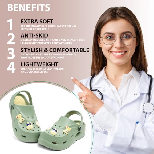 Image of Women Clogs Sandals with Back Strap | Lightweight EVA Cartoon Charm Slip-On Shoes for Womens & Girls | Anti-Slip Comfortable Everyday Wear