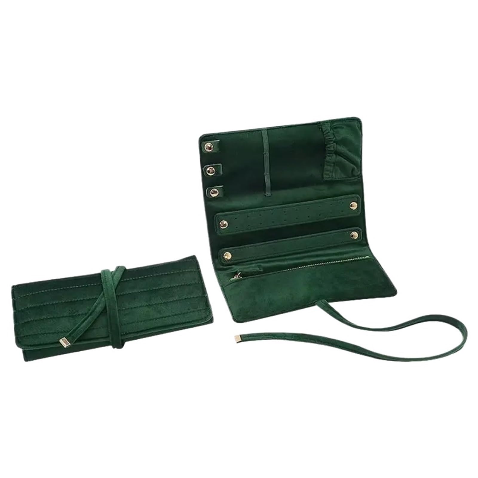 RUWLFE 1Pcs Universal Travel Jewelry Bag Foldable With Buckle Rings Necklaces Earrings Organizer Portable Storage Display Pouch for Rings, Necklaces, Earrings(Dark Green)