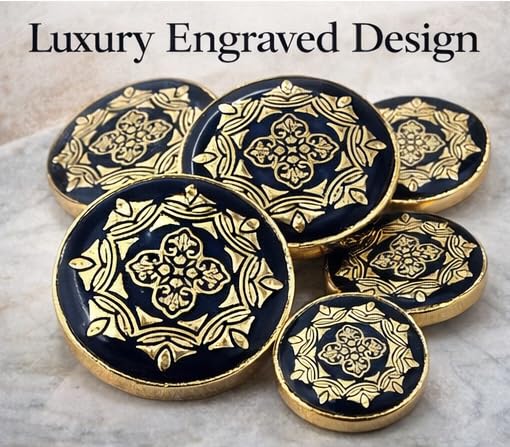 Image of REENA Metal Coat Buttons Set of 12 (6 Large 20mm + 6 Small 17mm) | Premium Gold & Black Designer Buttons for Blazer, Coat, Sherwani & Uniform | Heavy Duty Sewing Buttons for Men & Women( ANTIQUE BLACK NEW )