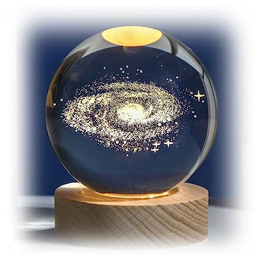 Luminária Bola Esfera Cristal De Mesa Planeta Terra Galáxia Sistema Solar LED Base Madeira Enfeite Decorativo Casa (Galáxia)