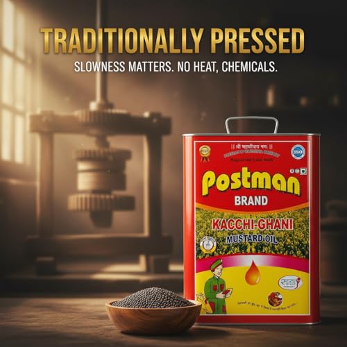 Image of Postman Wood Pressed Kachi Ghani Mustard Oil 15L Tin | 100% Pure Strong Pungency High Jhal Sarson Ka Tel for Frying