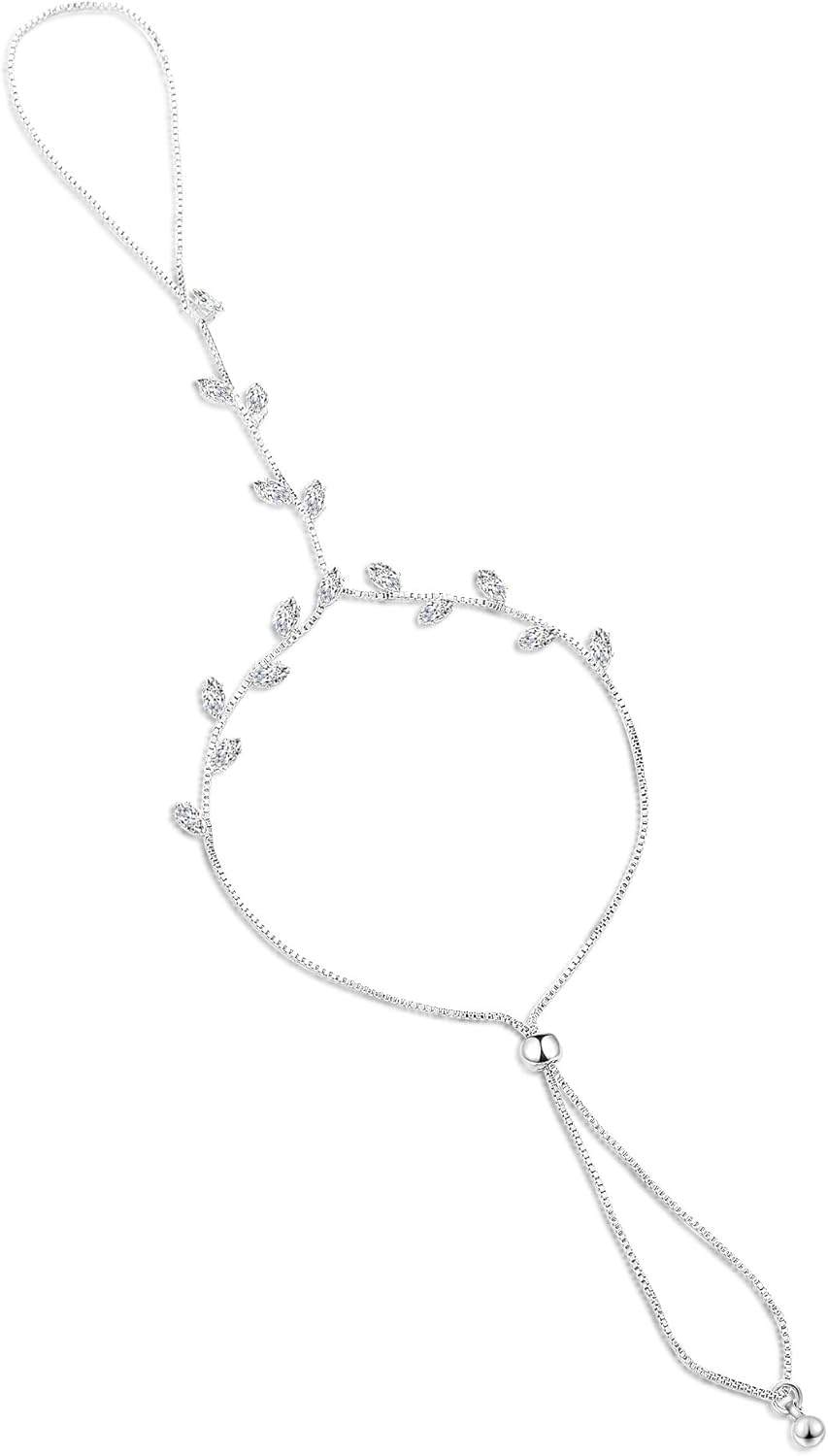 Hand Chain Ring Bracelet, Fashion Silver AAA CZ Crystal Adjustable Slave Hand Chain Renaissance Accessories Boho Hand Jewelry for Women