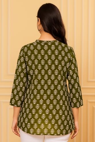 Image of Women's Cotton Printed Kurta Top | 3 /4 Sleeve Straight Kurti Casual Outings