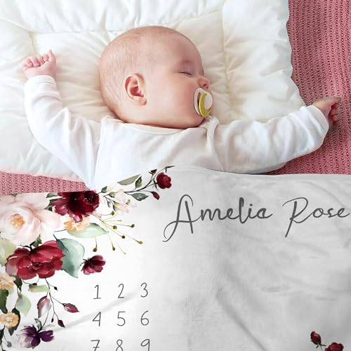 Image of OLIVE OLIVIA Personalized Baby Gifts with Customized Name - Monthly Milestone Blanket for Girls and Boys, Perfect Custom Gift, 60 inchx80 inch