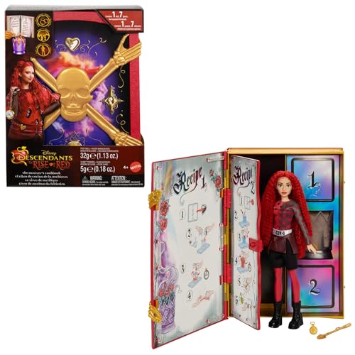 Mattel Disney Los Descendientes: El ascenso de Red, Red y Libro de Cocina para Hechiceros, Muñeca con set de juego y slime, inspirado en la película, juguete regalo para niños y niñas +4 años, HWH95