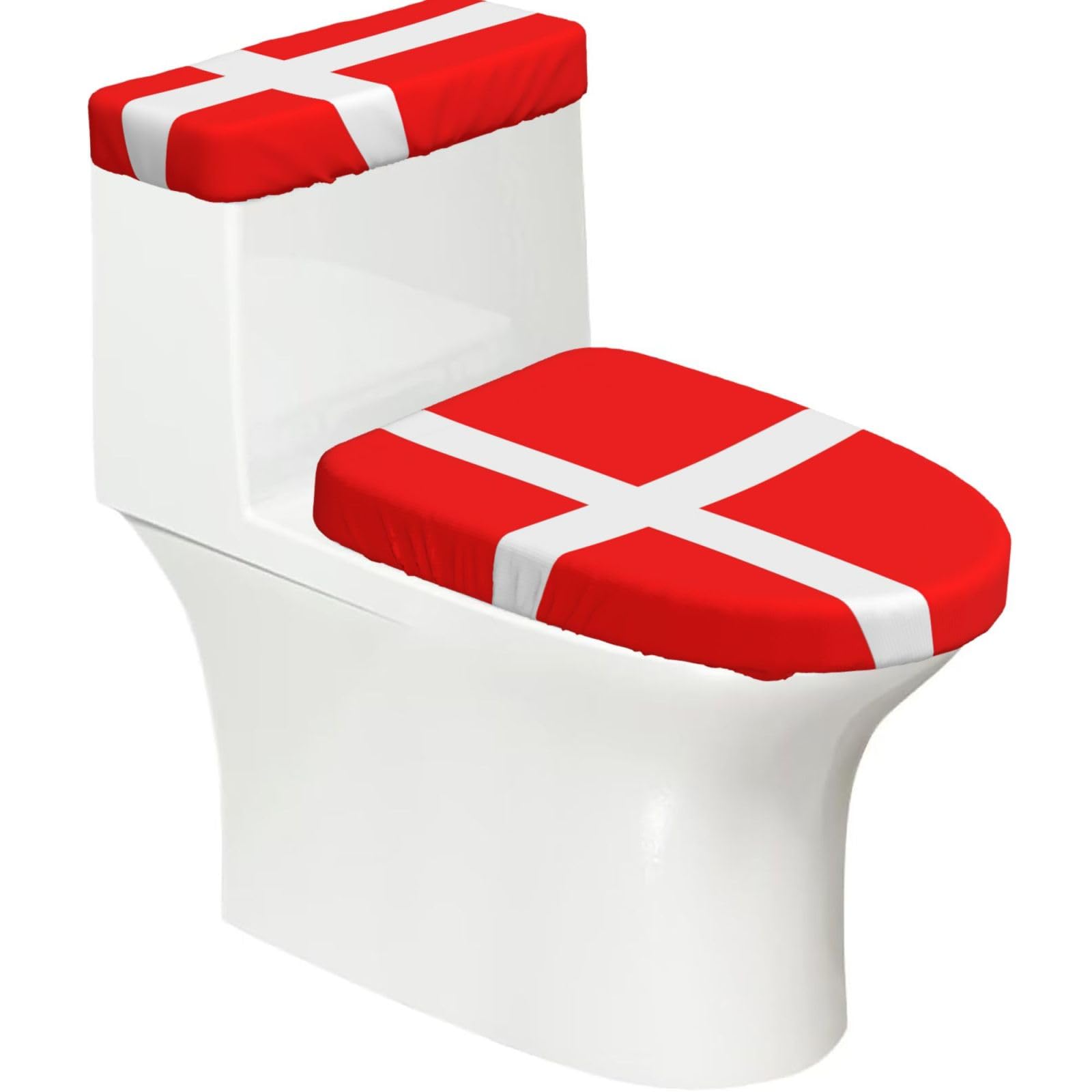 Denmark Danish Flag Print Bathroom Decor Toilet Lid Cover And Tank Covers, Restroom Accessories Fits Most Round