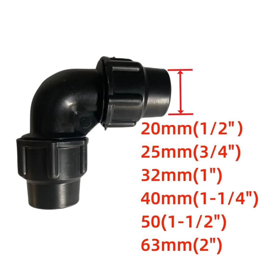Raccordi for tubi in plastica riutilizzabili in PE - Connettore a gomito con giunto rapido for l'irrigazione 'acqua del rubinetto, 1 pz(Black,50mm)