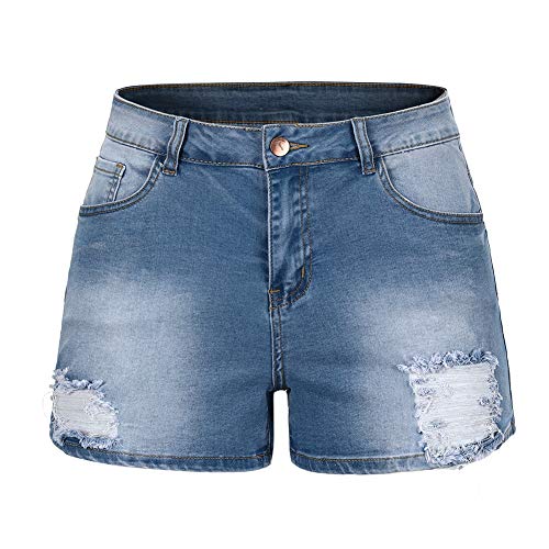 Image of THUNDER STAR Women Mid Rise Ripped Stretchy Jeans Shorts Frayed Raw Hem Casual Denim Shorts