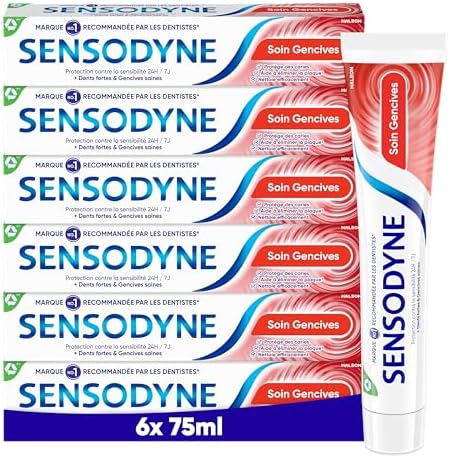Sensodyne Dentifrice Soin Gencives, Action Sensibilité 24h, Protége les Dents Sensibles et Aide à Maintenir les Gencives Saines, Lot de 6 x 75ml