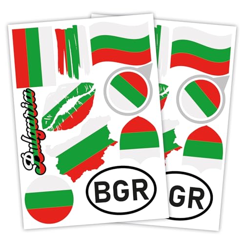 Finest Folia Lot de 2 autocollants de pays DIN A4, autocollants de drapeau, drapeau de pays pour voiture, moto, autocollant, drapeau de pays, autocollant, résistant aux intempéries, R217 (10 Bulgarie)