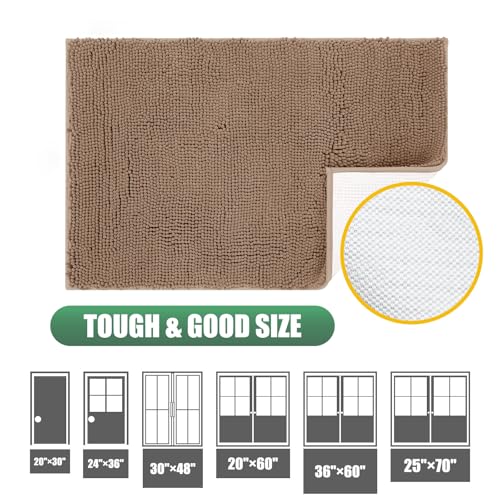 IM HOME Chenille Absorbent Outdoor Doormat 60" x 48", Washable Muddy Door Mats for Dog Non Slip Indoor Doormats Dog Mat for Muddy Paw Front Inside Doormats for Entryway Camel