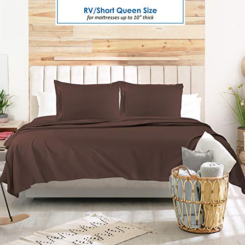 Nestl Chocolate Brown Short Queen Sheets for RV, Hotel Luxury RV Queen Sheets Set, 6 Piece Fitted Bed Sheet Set and Pillowcases, Super Soft, Wrinkle-Free, and Breathable Camper Bedding