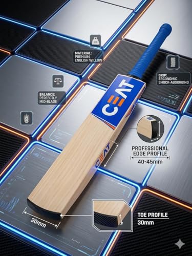 Image of Pro Play Primium English Willow Cricket Bat Special Edition with Full Cane Handle Play for Lather Ball with Bat Cover (CEAT)