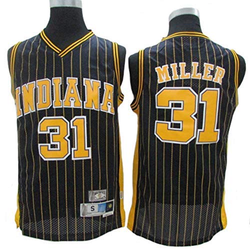 YSA Maglia da Basket NBA Indiana Pacers # 31 Reggie Miller, Tessuto Traspirante Fresco Nuove Maglie retrò Ricamate, Unisex Uniforme da Tifoso da Basket, Nero, XL: 185 cm / 85~95 kg