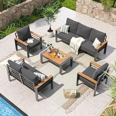 Aoxun Aluminum Patio Furniture Set 7 Seats, Oversized Outdoor Sectional with Washable Thick Cushions, Coffee Table and Waterproof Cover, Patio Conversation Sets for Porch, Balcony, Deck