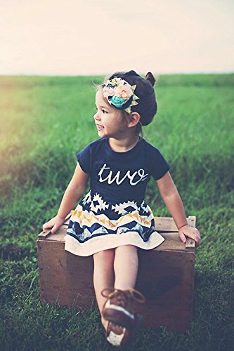 Fayaleq Toddler Baby Girls Birthday Outfits Letter Print Short Sleeve Tops And Skirt Clothes Party Dress Set Size 2-3Years (Dark Blue) #TOP2