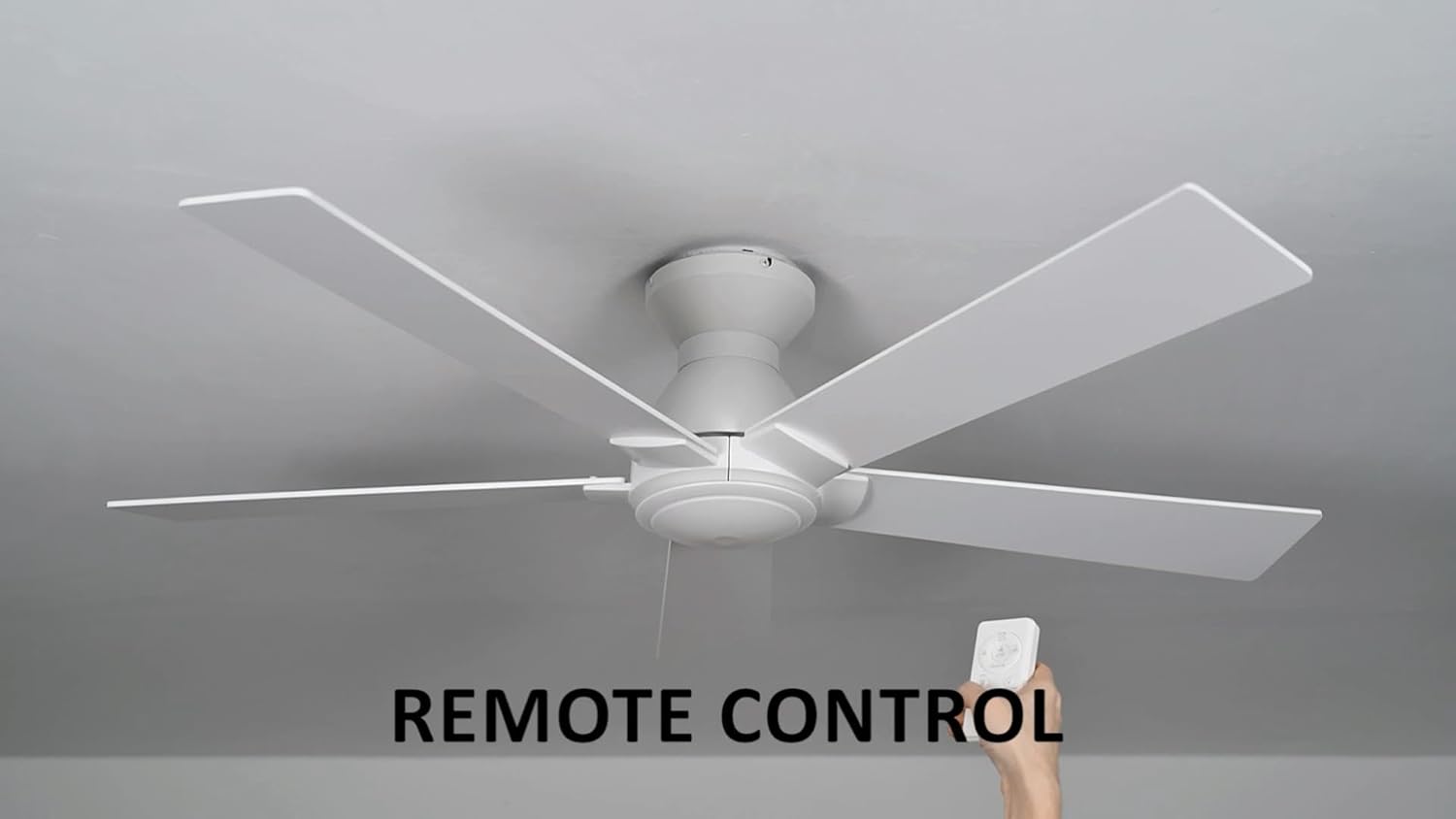 SMAFAN 52 Inch Flush Mount Ceiling Fan without Lights, White Ceiling Fan with Remote Low Profile, 10-Speed Reversible DC Motor, 5 Dual Finish Blades, Indoor for Bedroom