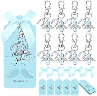 iZoel Thank You Gift Set, 20pcs Blue Angel Keychains and Thank You Tags with Angel Wing, Guest Return Gifts for Baby Boy Baby Shower Wedding Carers Party Favors Holy Communion