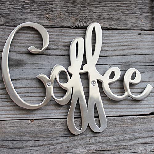 Polished Metal Coffee Sign, Silver, 9.45 x 6.9