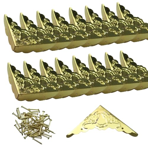 Image of 24Pcs Decorative Metal Box Corner Guard Protectors, 1.6 inch x 1.6 inch Gold Edge Covers for Furniture, Jewelry Boxes, Cabinets