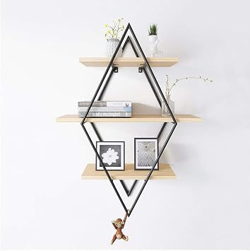 Wall Shelves Shelf, Diamond 3 Layer Iron Bedroom Bathroom Wall Hanging Decoration Storage Floating Shelves,C,F