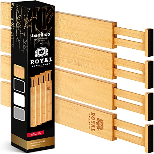 ROYAL CRAFT WOOD Adjustable Bamboo Drawer Dividers Organizers - Expandable Drawer Organization Separators For Kitchen, Dresser, Bedroom, Bathroom and Office, 4-Pack (Short (up to 16