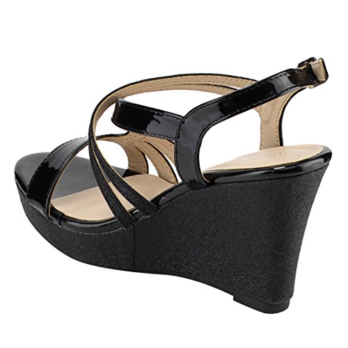 Image of Forever FQ22 Women's Glitter Strappy Wrapped Wedge Heel Platform Sandals