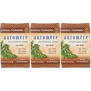 Auromere Ayurvedic Bar Soap, Sandal Turmeric – Eco Friendly, Handmade, Vegan, Cruelty Free, Natural, Non GMO (2.75 oz), 3 pack
