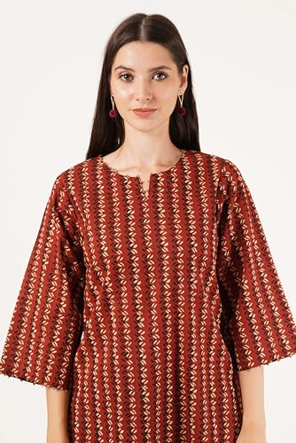 Image of Amazon Brand - Anarva Jaipuri Cotton Printed Short Kurti for Women