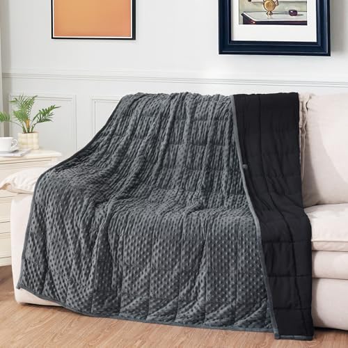 Image of Mr. Sandman Weighted Blanket for Adults Queen Size 20 lbs, Soft Cooling Heavy Minky Blanket for Sleep, Washable Throw Blanket with Glass Beads, 60 x 80 Inches, Dark Grey /Black