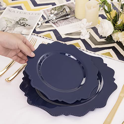 Colosus Disposable Plastic Plates Set. Navy Blue Party Plates Set 60Pcs ( 30 Guest ) Dinner Plates And Dessert Plates Heavy Weight Plates For Dinnerware #TOP4