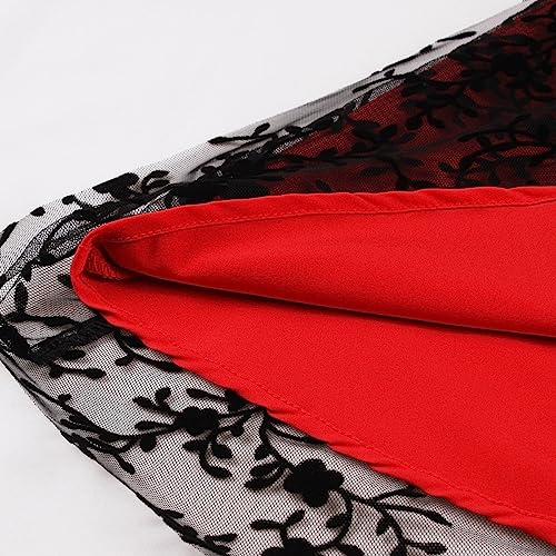 Image of 1950s Dresses for Women Vintage Elegant Short Puff Sleeve Polka Dot Patchwork Knee Length Cocktail Party Dress