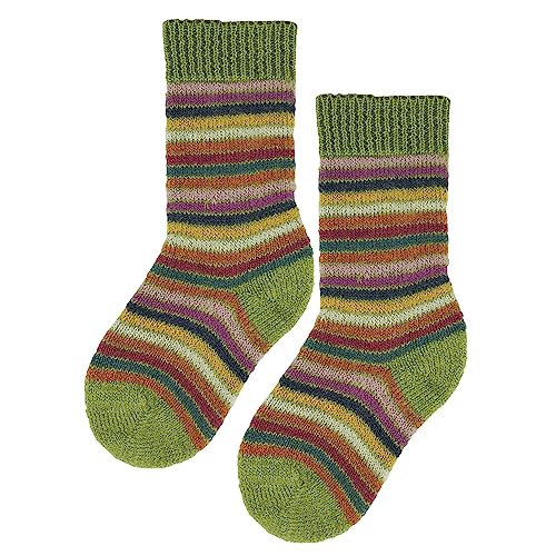 Ecoable Kids Wool Socks: Pure Organic Virgin Wool Socks with Colorful Stripes, Size Baby – 8 Years (EU 21-22 | 1-2 Years, Green/Stripes, 1-pair)