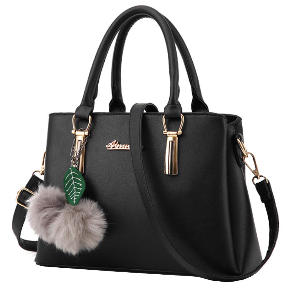 Rullar Women Satchel Shoulder Top-handle Bag with Plush Ornaments Tote Purse Handbag