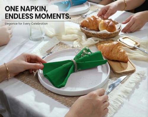 Image of Ruvanti Cloth Napkins Set of 12, Cotton Enrich 18 inchx18 inch - Dark Green | Washable, Soft, Durable & Absorbent Everyday Napkins. For Home, hotel, Wedding Napkins, Thanksgiving, Christmas Dinner Napkin
