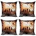 Juego De 4 Funda De Almohada De Halloween, Zombies Dead Men Walking Body In The Doom Mist At Night Sky Haunted Theme Print Decoración del Hogar Fundas para Cojines 45X45Cm