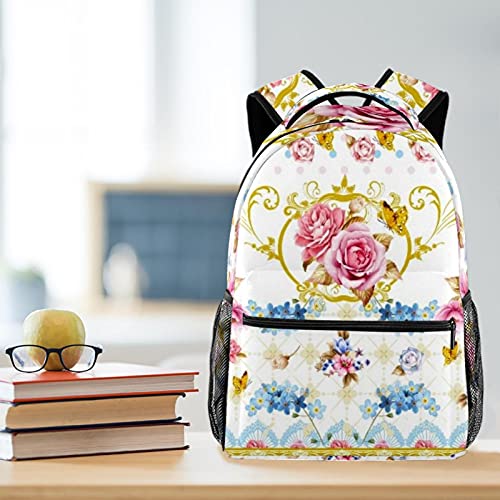 Sac à dos étudiant à fleurs roses et poches latérales ergonomiques - 6