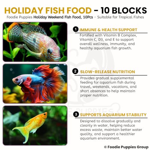 Image of Foodie Puppies Weekend Pack Fish Food - 50 Blocks Slow-Dissolving | 3-Day Feeding Supplement for Tropical & Coldwater Aquarium Fish | Convenient Food for Weekends