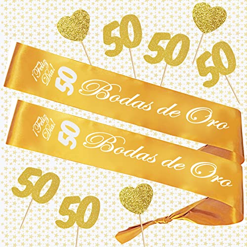 Inedit Festa 50 Bodas de Oro 2 Bandas Bodas de Oro 50 Aniversario Bodas y 6 Toppers Bodas de Oro 50 Aniversario Detalles Invitados