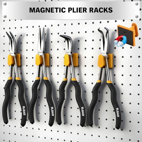 Image of 5-Piece 11 Inch Long Needle Nose Pliers Set with 4 Magnetic Plier Racks, Extra Long Reach Pliers Set, 45 & 90 Bent Needle Nose Pliers, Circle Nose and Diagonal Pliers for Tight Spaces