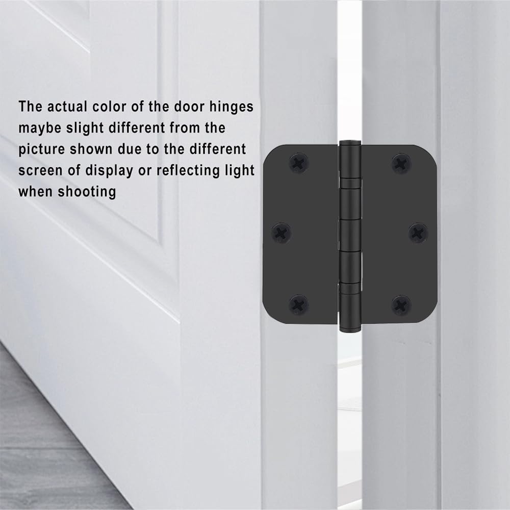 Lot de 6 charnières de porte à roulement à billes de 8,9 x 8,9 cm en acier inoxydable avec angle de 1,6 cm pour portes extérieures et intérieures (noir)