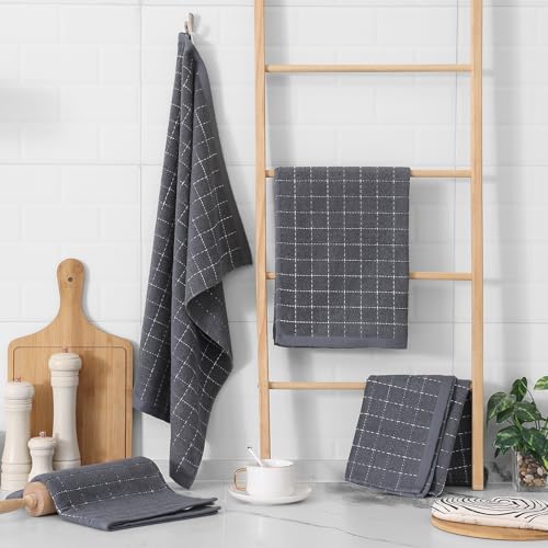 Image of Homaxy 100% Cotton Terry Kitchen Towels, Large 4 Pack, Dark Grey